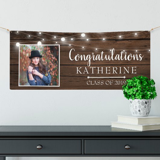 Rustic String Lights Afstuderen Spandoek