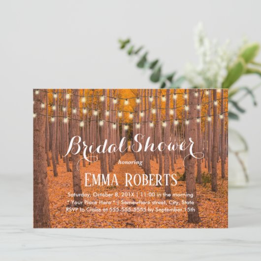 Rustic String Lights Autumn Bos Vrijgezellenfeest Kaart (Staand voorkant)