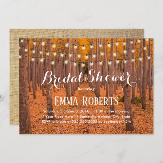 Rustic String Lights Autumn Bos Vrijgezellenfeest Kaart (Voorkant / Achterkant)