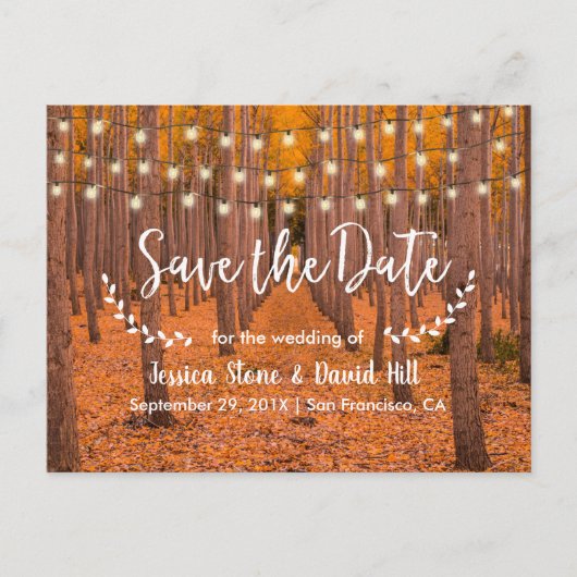 Rustic String Lights Autumn Wedding Save the Date Aankondigingskaart (Voorkant)