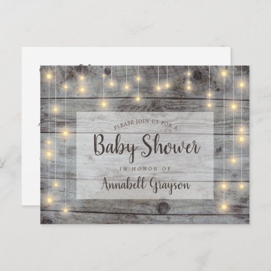 Rustic String Lights Baby shower Uitnodiging Briefkaart (Voorkant / Achterkant)