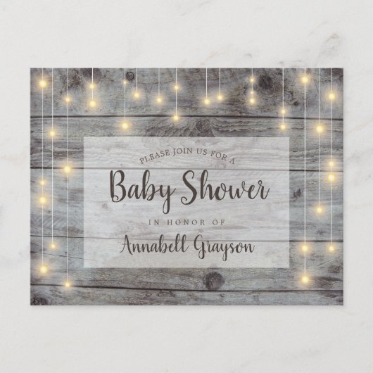 Rustic String Lights Baby shower Uitnodiging Briefkaart (Voorkant)
