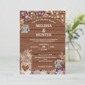 Rustic String Lights Baby's Breath Jar Wedding Kaart (Staand voorkant)