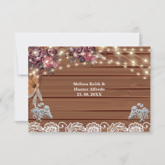 Rustic String Lights Baby's Breath Lace Wedding Bedankkaart (Achterkant)