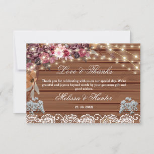 Rustic String Lights Baby's Breath Lace Wedding Bedankkaart