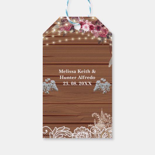 Rustic String Lights Baby's Breath Lace Wedding Cadeaulabel (Achterkant)