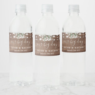 Rustic String Lights Baby's Breath Wedding Waterfles Etiket