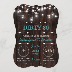 Rustic String Lights Barn Dirty 30 Birthday Party Kaart