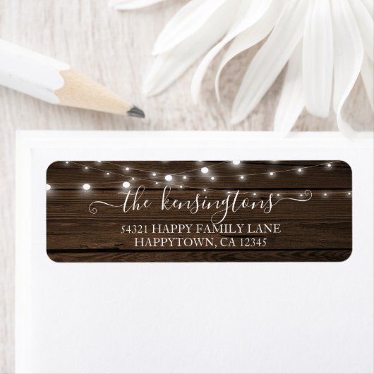 Rustic String Lights Barn Wood Address Label (Insitu)