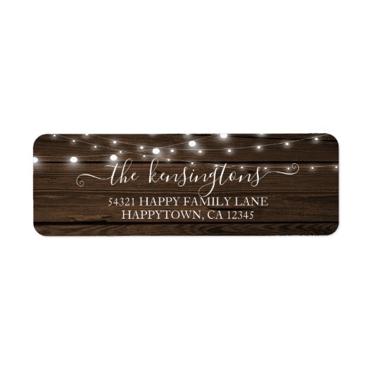 Rustic String Lights Barn Wood Address Label (Voorkant)