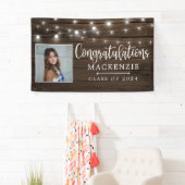 Rustic String Lights Barn Wood Afstuderen Foto Spandoek (Insitu)