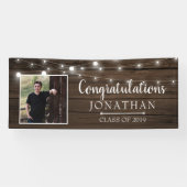 Rustic String Lights Barn Wood Afstuderen Spandoek (Horizontaal)