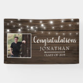 Rustic String Lights Barn Wood Afstuderen Spandoek (Horizontaal)