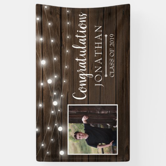 Rustic String Lights Barn Wood Afstuderen Spandoek (Verticaal)