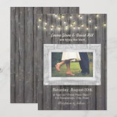 Rustic String Lights Barn Wood Photo Wedding Kaart (Voorkant / Achterkant)