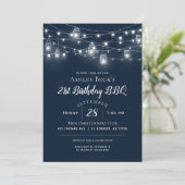 Rustic String Lights Birthday Party BBQ Uitnodigin Kaart (Staand voorkant)