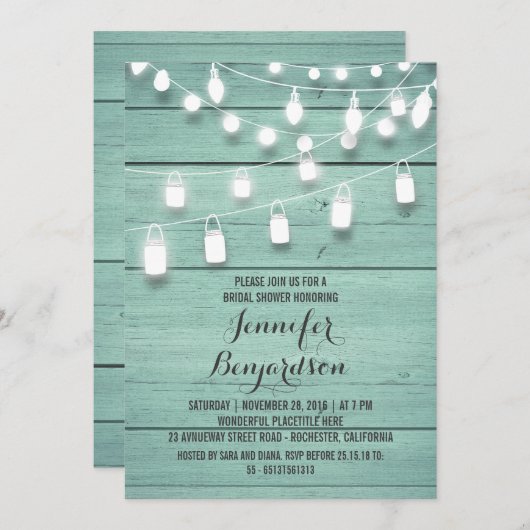 Rustic String Lights Blauwgroen Vrijgezellenfeest Kaart (Voorkant / Achterkant)