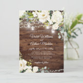 Rustic String Lights Bloemen Huwelijksuitnodiging Kaart (Staand voorkant)