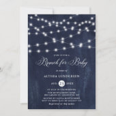 Rustic String Lights Blue Baby shower Brunch Kaart (Voorkant)