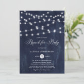 Rustic String Lights Blue Baby shower Brunch Kaart (Staand voorkant)