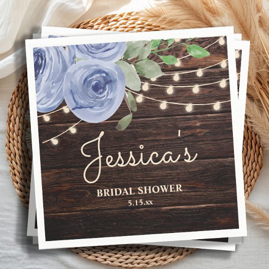 Rustic String Lights Blue Floral Vrijgezellenfeest Servet