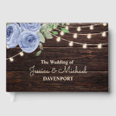 Rustic String Lights Blue Floral Wedding Gastenboek (Voorkant)