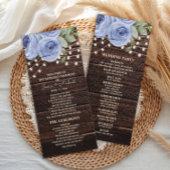 Rustic String Lights Blue Floral Wedding Programme Programmakaart