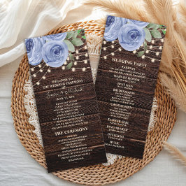 Rustic String Lights Blue Floral Wedding Programme Programmakaart