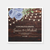 Rustic String Lights Blue Floral Wedding Reception Servet (Voorkant)