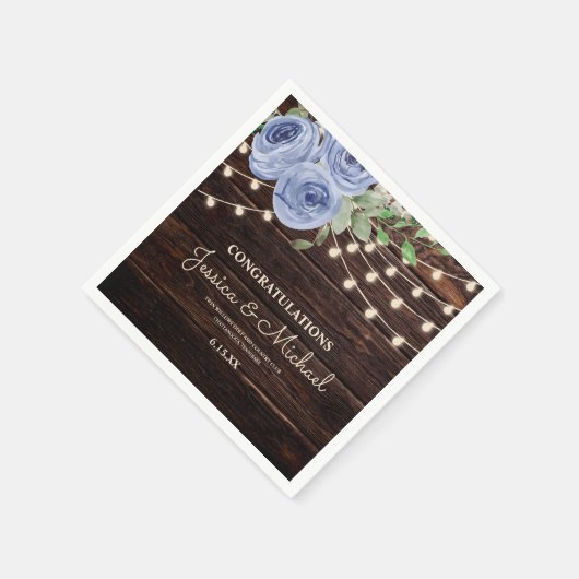 Rustic String Lights Blue Floral Wedding Reception Servet (Hoek)