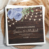 Rustic String Lights Blue Floral Wedding Reception Servet