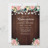 Rustic String Lights Blush Floral Quinceañera Kaart (Voorkant)