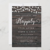 Rustic String Lights Boho Wood Wedding Uitnodiging (Voorkant)