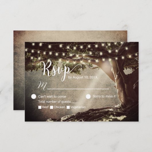Rustic String Lights Boom Wedding RSVP (Voorkant / Achterkant)
