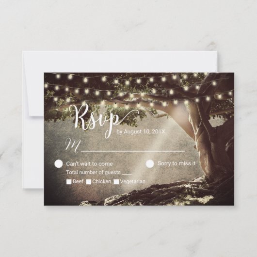 Rustic String Lights  Boom Wedding RSVP Kaartje (Voorkant)