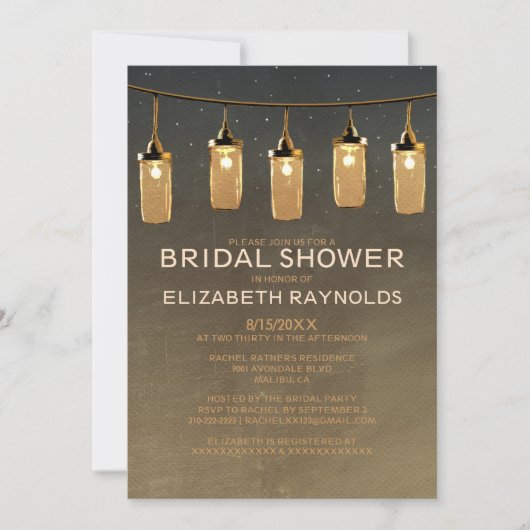 Rustic String Lights Bridal Shower Invitations Kaart (Voorkant)