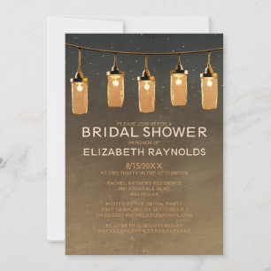Rustic String Lights Bridal Shower Invitations Kaart