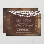 Rustic String Lights Bridal Shower Invitations Kaart (Voorkant / Achterkant)