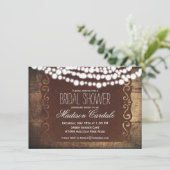 Rustic String Lights Bridal Shower Invitations Kaart (Staand voorkant)