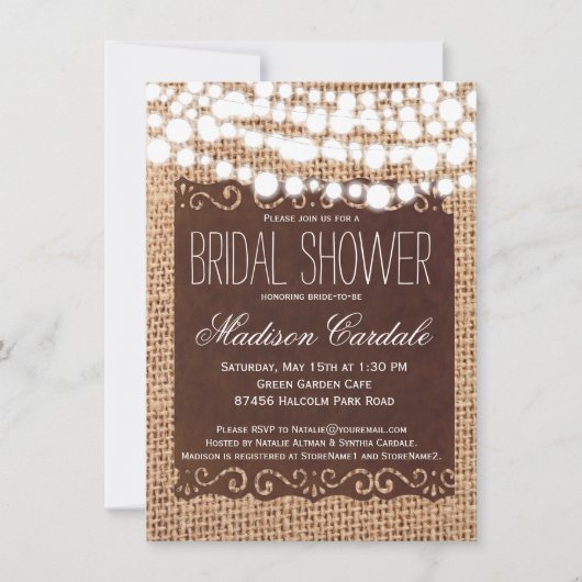 Rustic String Lights Bridal Shower Invitations Kaart (Voorkant)