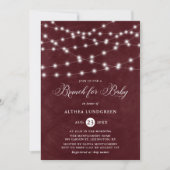 Rustic String Lights Burgundy Baby shower Brunch Kaart (Voorkant)