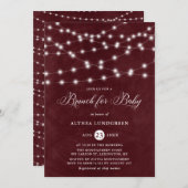 Rustic String Lights Burgundy Baby shower Brunch Kaart (Voorkant / Achterkant)
