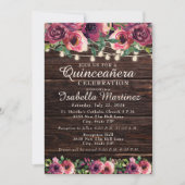 Rustic String Lights Burgundy Floral Quinceañera Kaart (Voorkant)