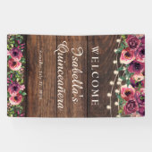 Rustic String Lights Burgundy Floral Quinceañera Spandoek (Horizontaal)