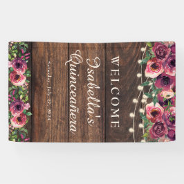 Rustic String Lights Burgundy Floral Quinceañera Spandoek