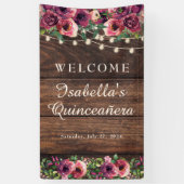 Rustic String Lights Burgundy Floral Quinceañera Spandoek (Verticaal)
