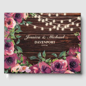 Rustic String Lights Burgundy Floral Wedding Gastenboek (Voorkant)