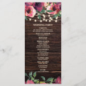 Rustic String Lights Burgundy Floral Wedding Programmakaart (Achterkant)