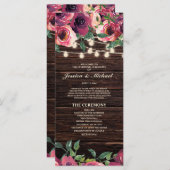 Rustic String Lights Burgundy Floral Wedding Programmakaart (Voorkant / Achterkant)