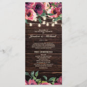 Rustic String Lights Burgundy Floral Wedding Programmakaart (Voorkant)